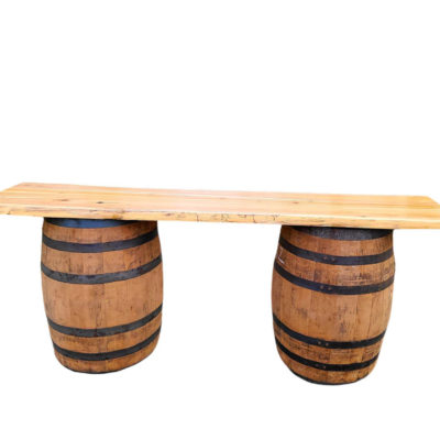 whiskey barrels and table top
