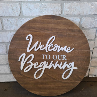 wood welcome sign